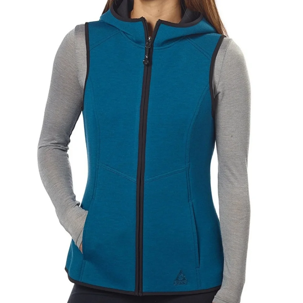NWT B14.  Gerry Turquoise Blue Hooded Stretchy Vest - Size Large